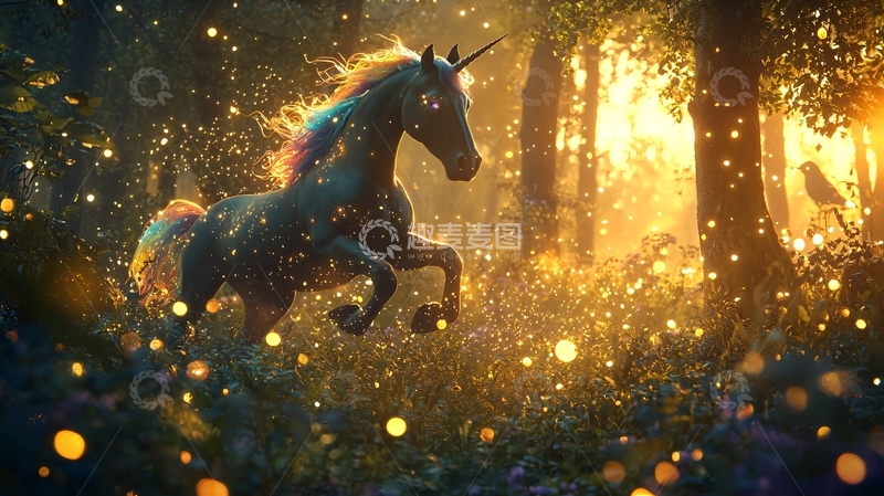 高清大图下载【趣麦麦图】梦幻森林独角兽