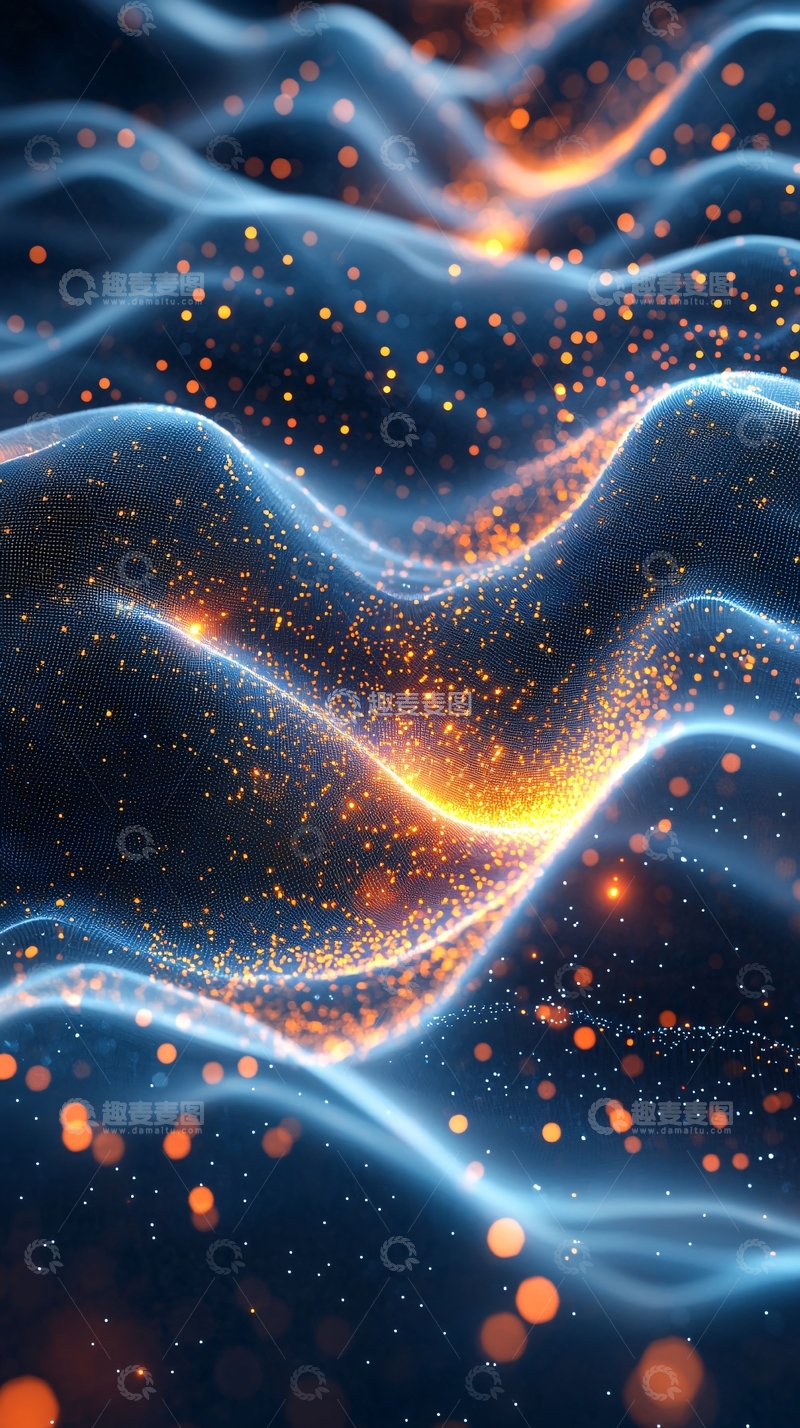 高清大图下载【趣麦麦图】蓝色波浪金色粒子背景