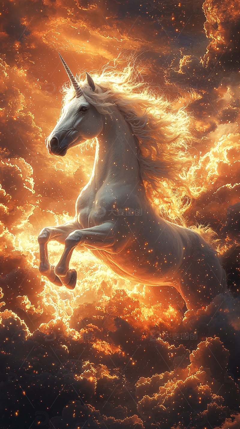 高清大图下载【趣麦麦图】火焰独角兽
