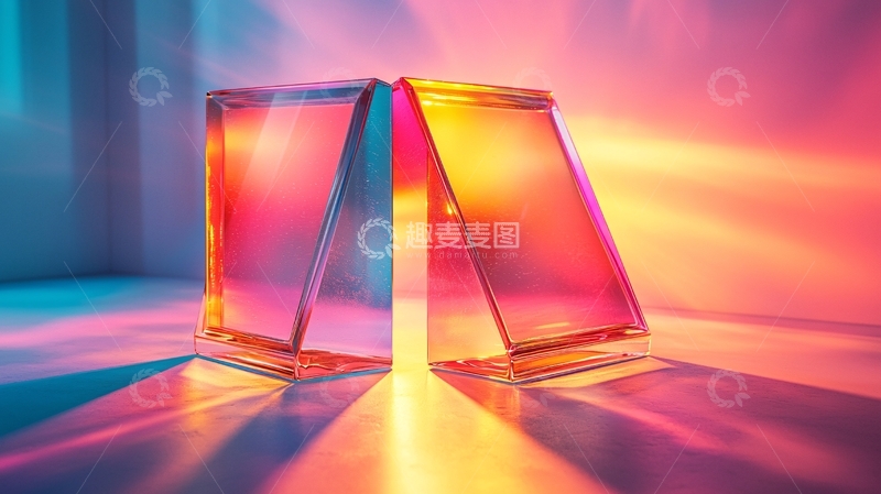 高清大图下载【趣麦麦图】彩色光影下的玻璃立方体