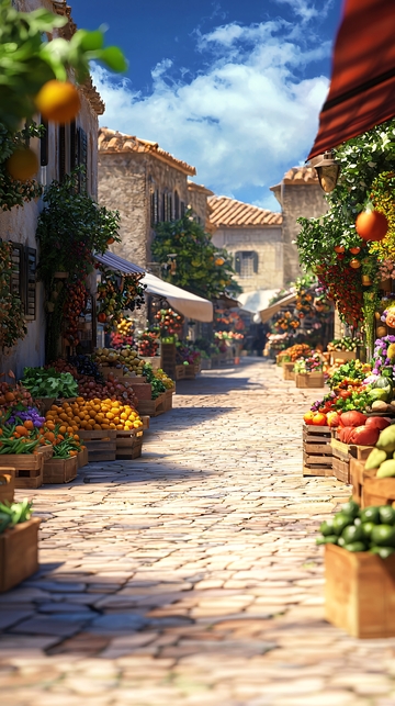 阳光下的地中海水果市场