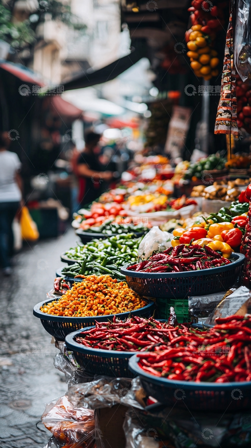 高清大图下载【趣麦麦图】琳琅满目的露天市场蔬菜