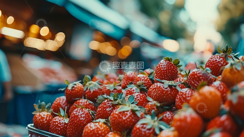 高清大图下载【趣麦麦图】新鲜草莓露天市场特写
