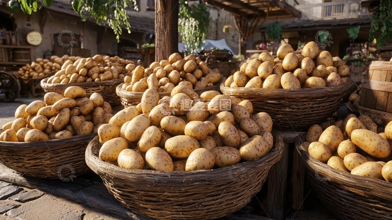 高清大图下载【趣麦麦图】土豆堆放在藤篮里