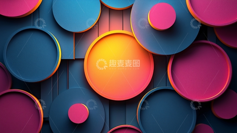 高清大图下载【趣麦麦图】彩色圆形叠加几何图形