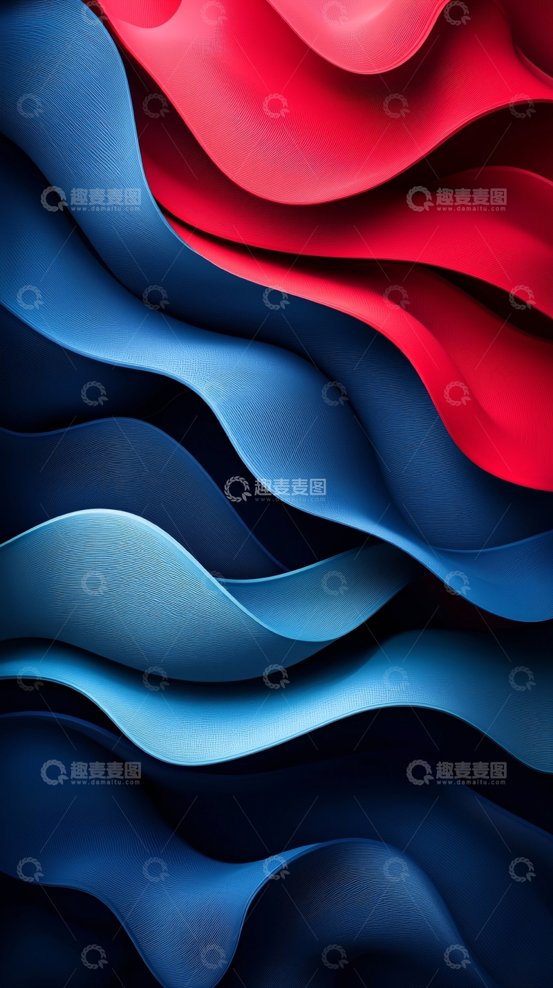 高清大图下载【趣麦麦图】红蓝丝绸波浪交织