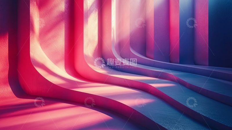 高清大图下载【趣麦麦图】抽象红色蓝色曲线背景