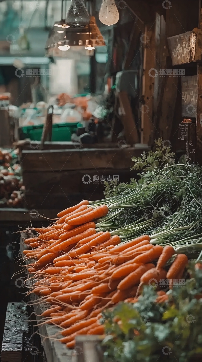 高清大图下载【趣麦麦图】新鲜胡萝卜市场摊位