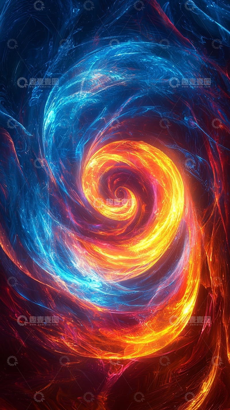 高清大图下载【趣麦麦图】蓝橙色螺旋能量漩涡