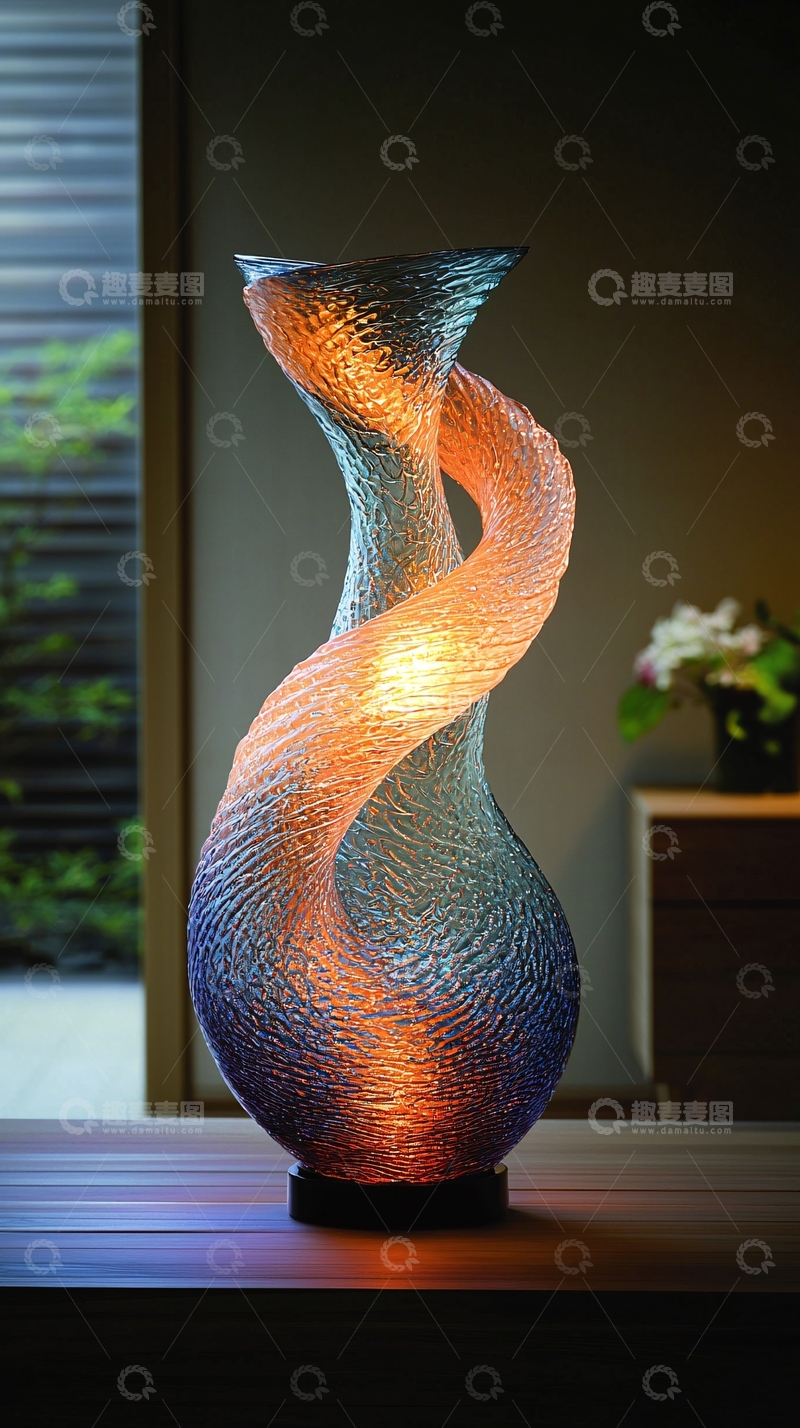 高清大图下载【趣麦麦图】蓝绿色玻璃缠绕台灯