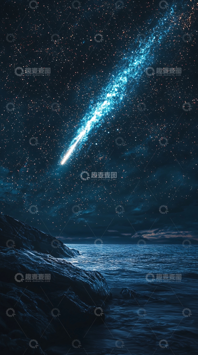 高清大图下载【趣麦麦图】蓝色流星划过星空