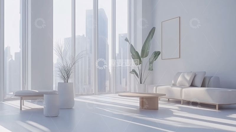 高清大图下载【趣麦麦图】极简风白色现代客厅