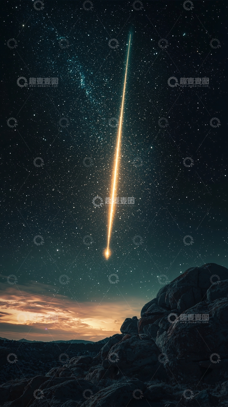 高清大图下载【趣麦麦图】夜空流星划过山峦