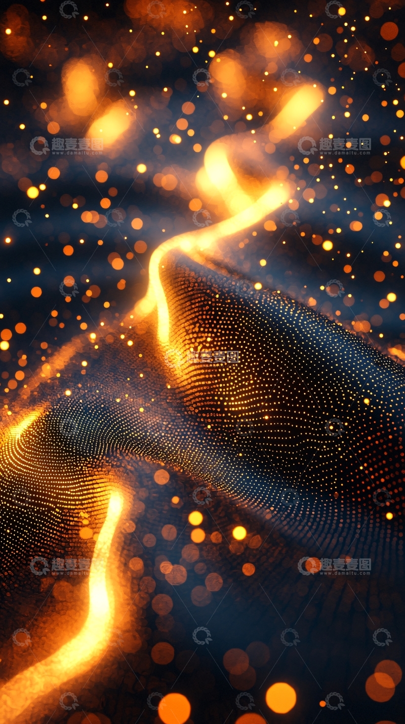 高清大图下载【趣麦麦图】金色光点在深色背景上流动