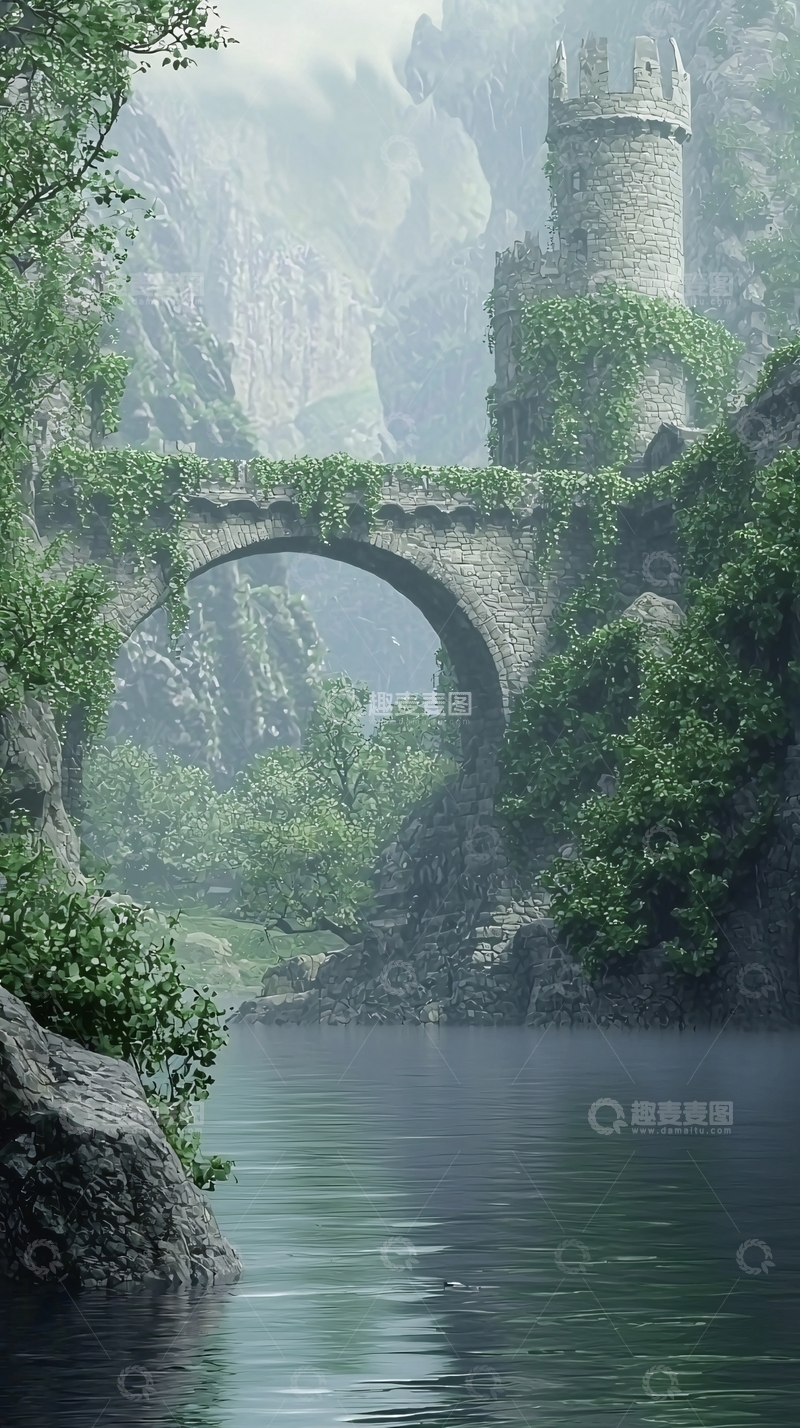 高清大图下载【趣麦麦图】雾气缭绕的山谷古堡