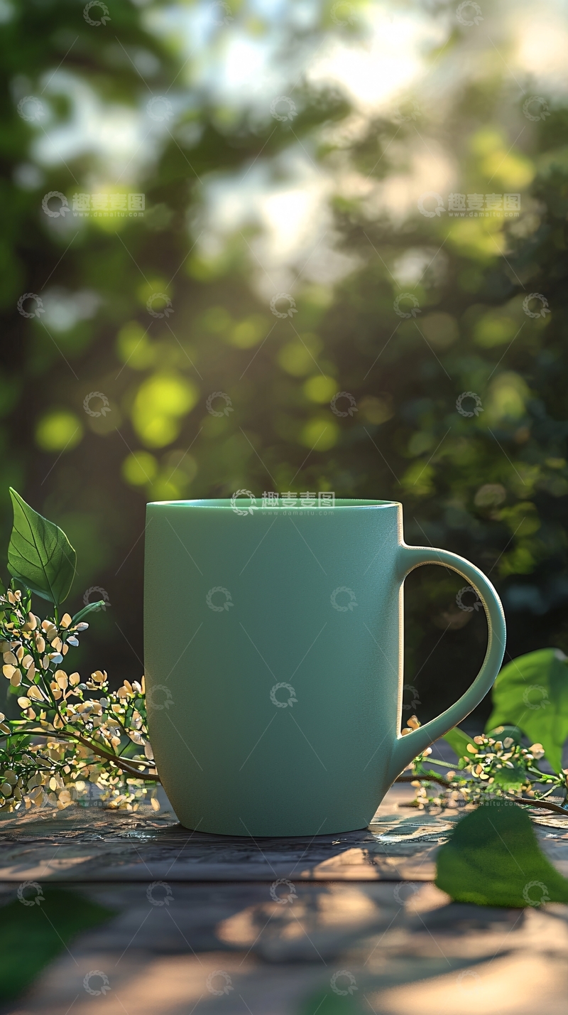 高清大图下载【趣麦麦图】清晨阳光下绿茶杯