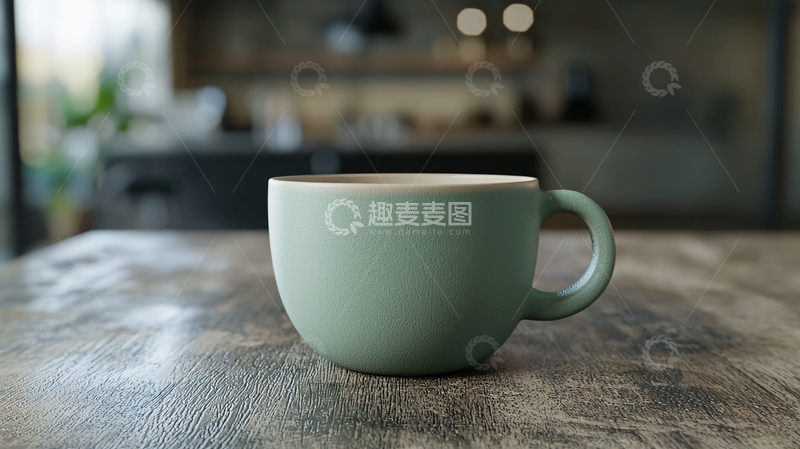 高清大图下载【趣麦麦图】木桌上淡绿色马克杯