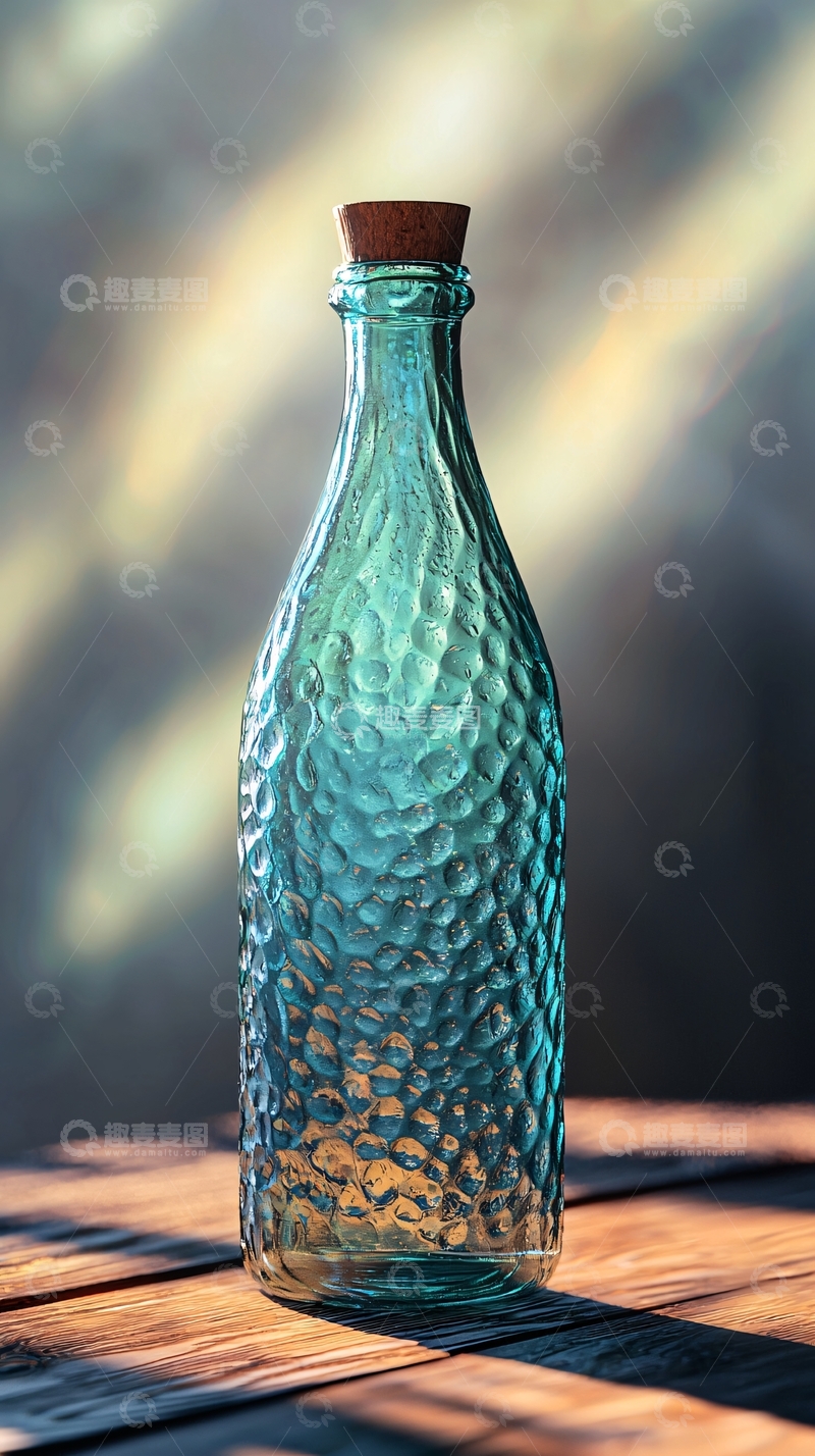 高清大图下载【趣麦麦图】蓝绿色雕花玻璃瓶
