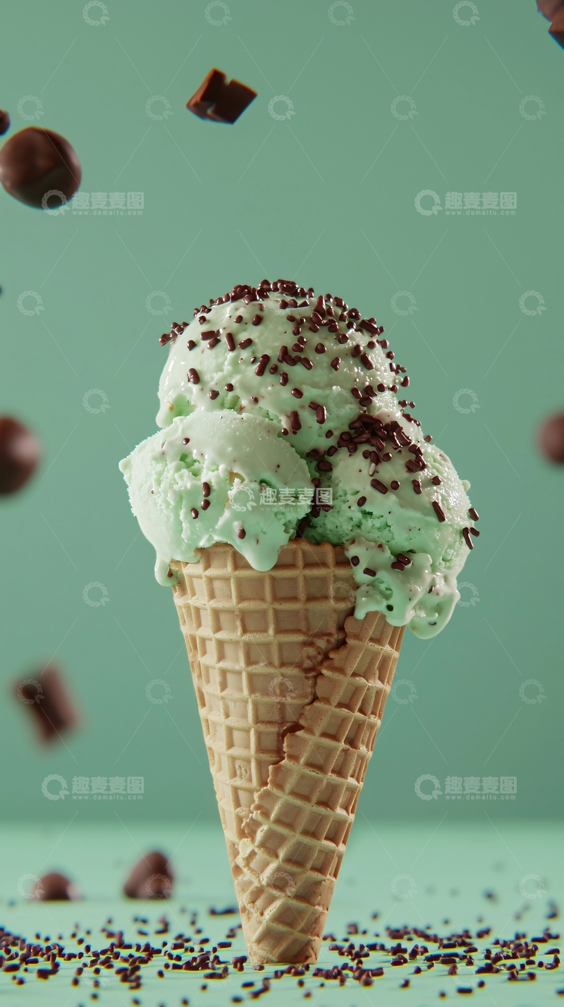 高清大图下载【趣麦麦图】薄荷巧克力冰淇淋蛋筒