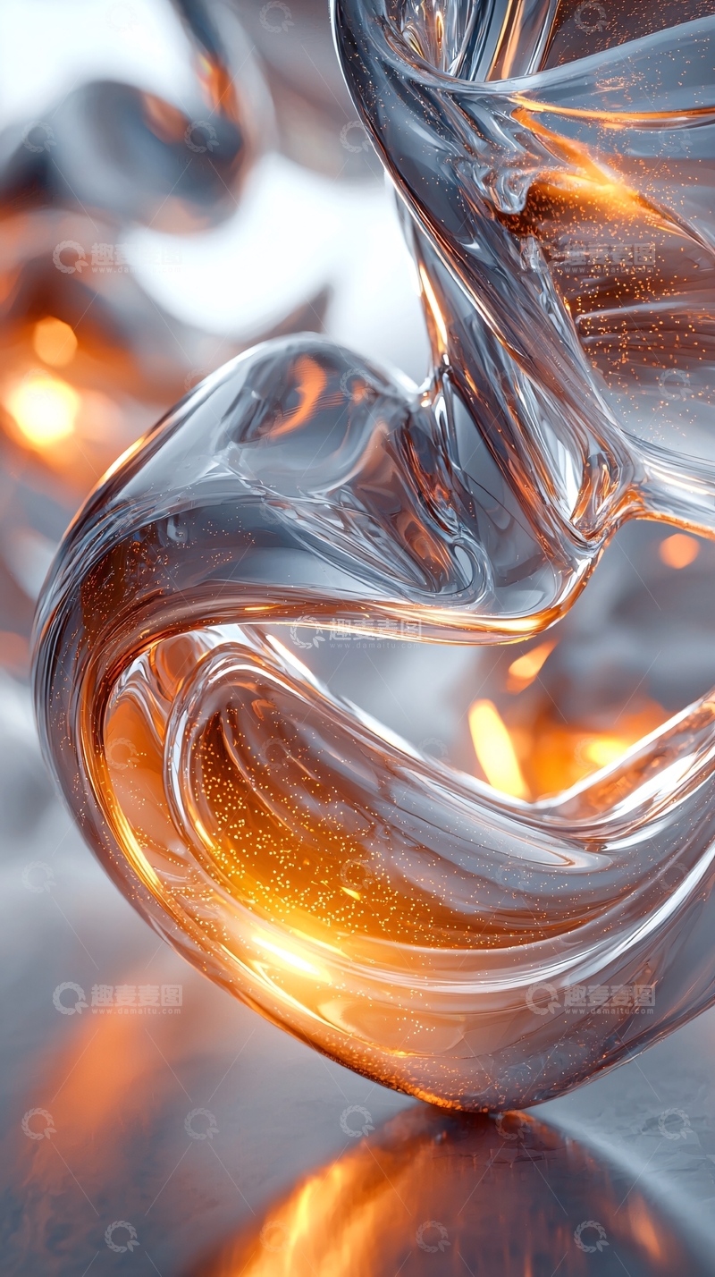 高清大图下载【趣麦麦图】流动透明物体与金色光芒