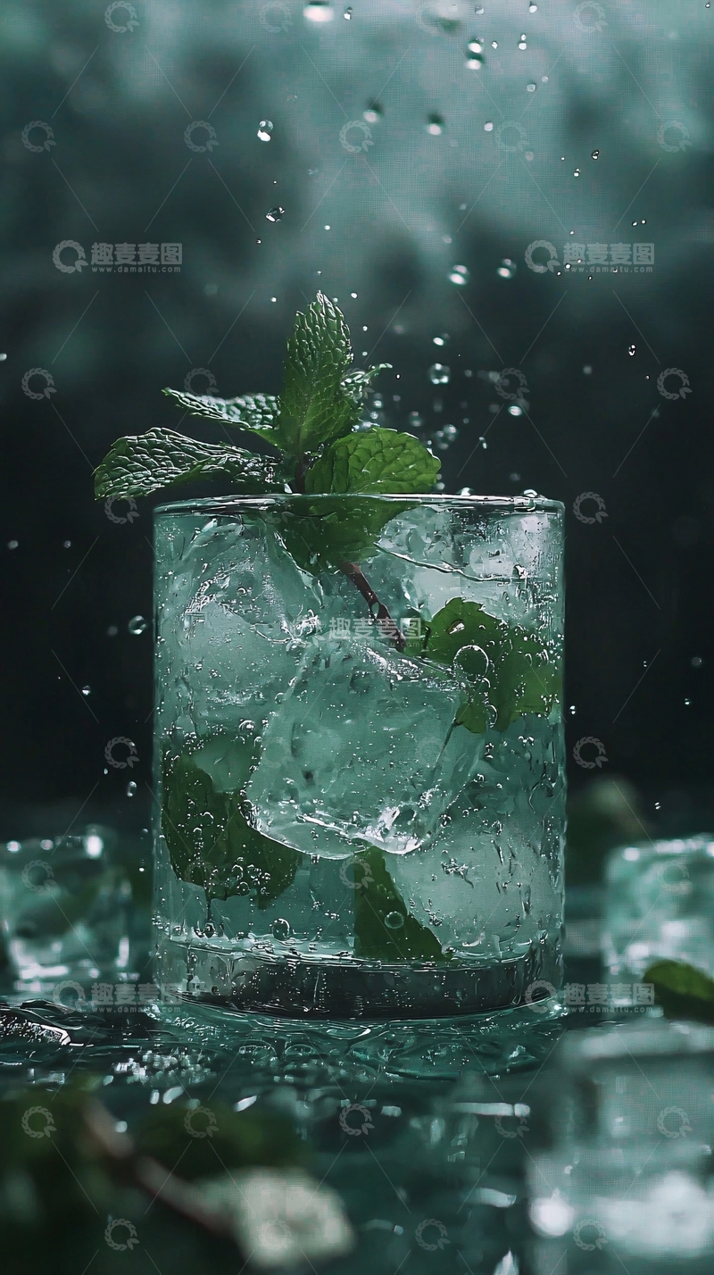 高清大图下载【趣麦麦图】冰块与薄荷的清凉饮品