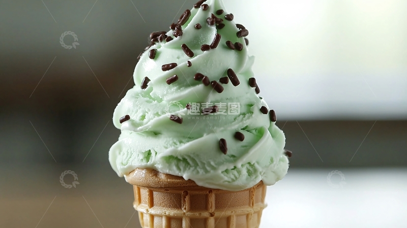高清大图下载【趣麦麦图】薄荷味冰淇淋蛋筒