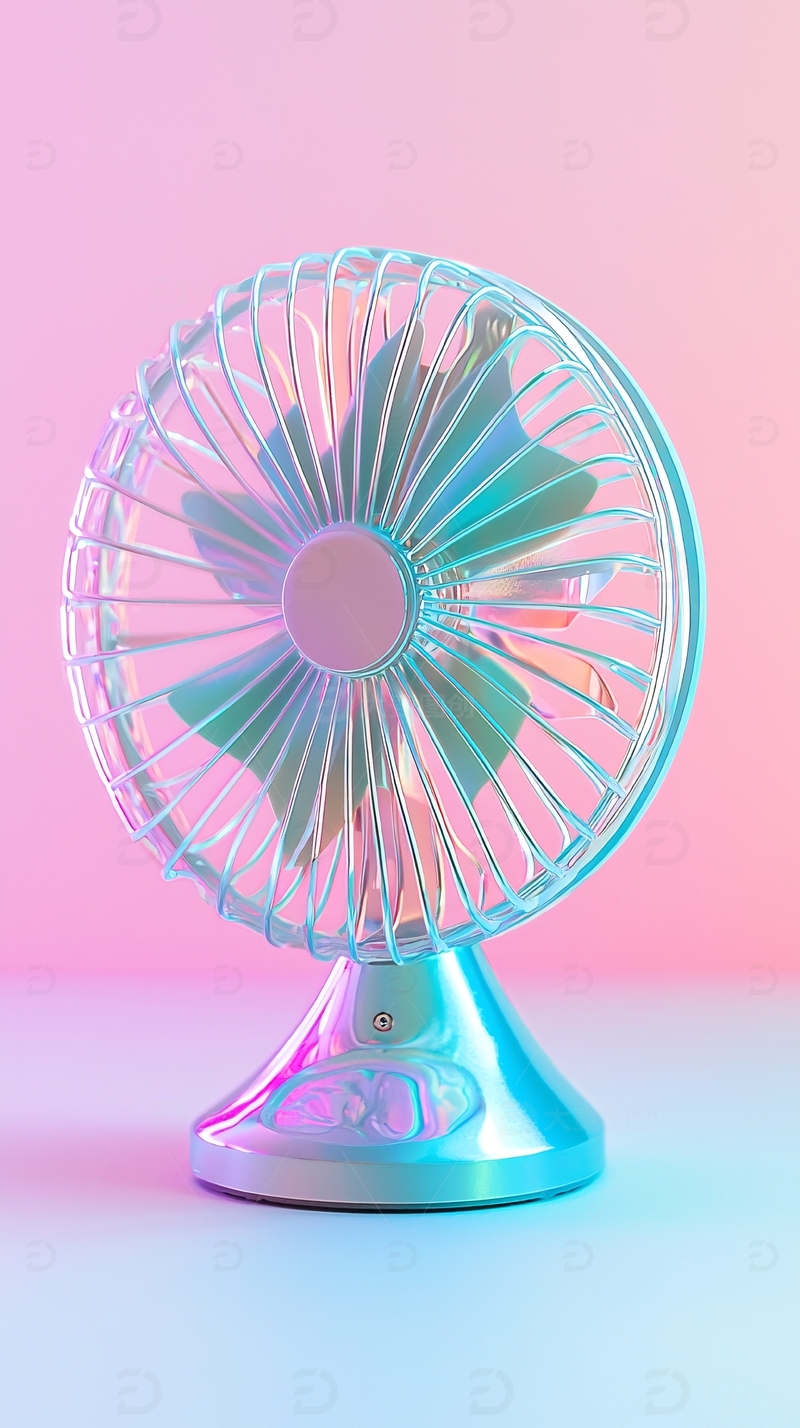 粉色背景下的透明电风扇