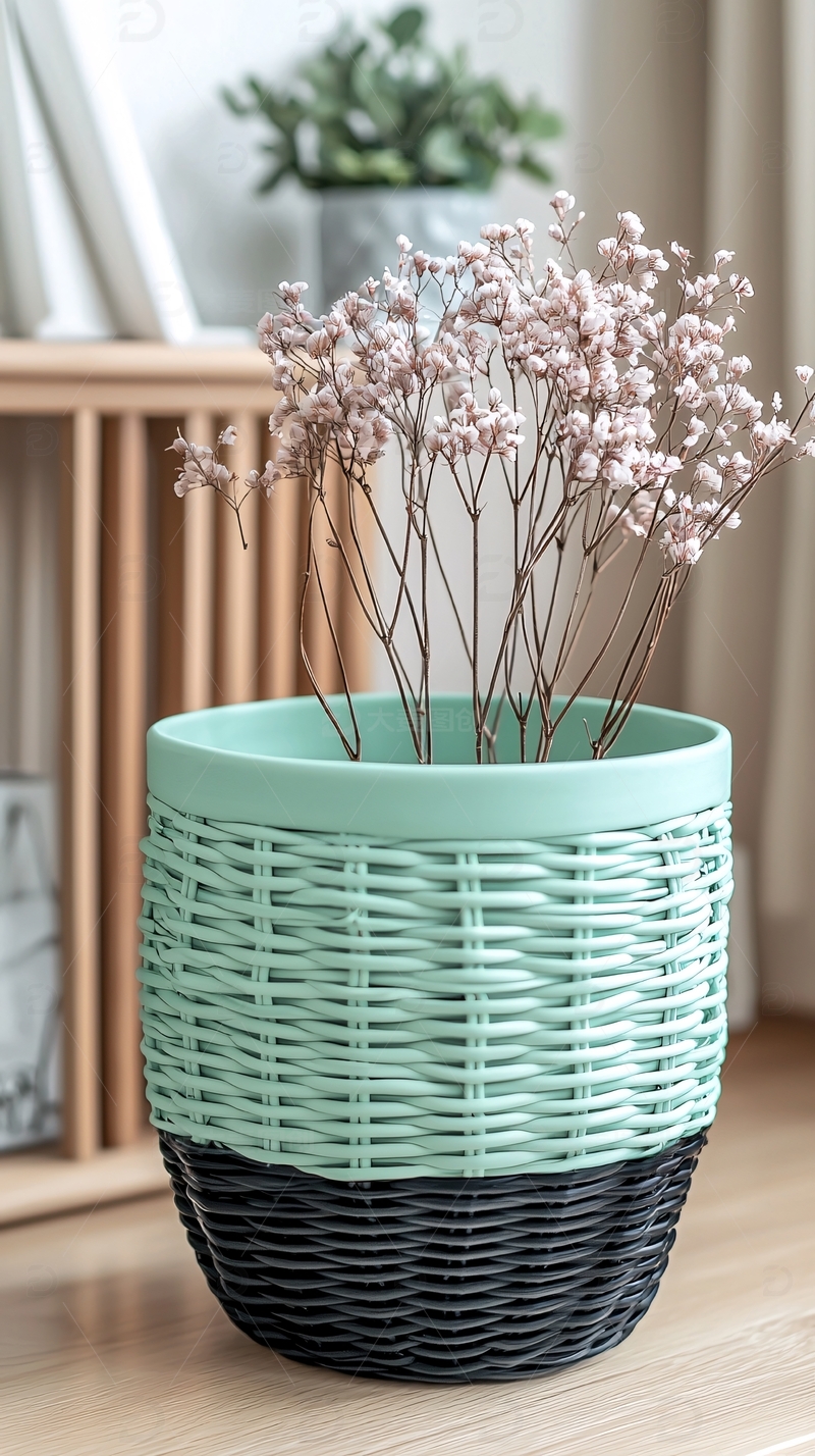 高清大图下载【趣麦麦图】绿色编织花盆