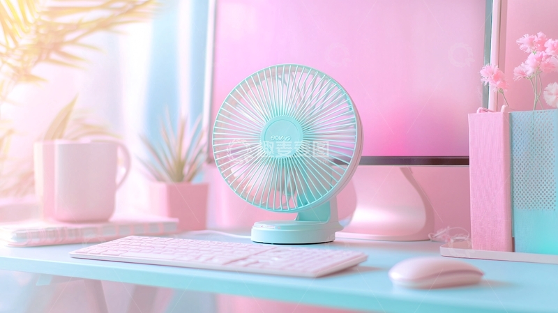 粉色系桌面小风扇