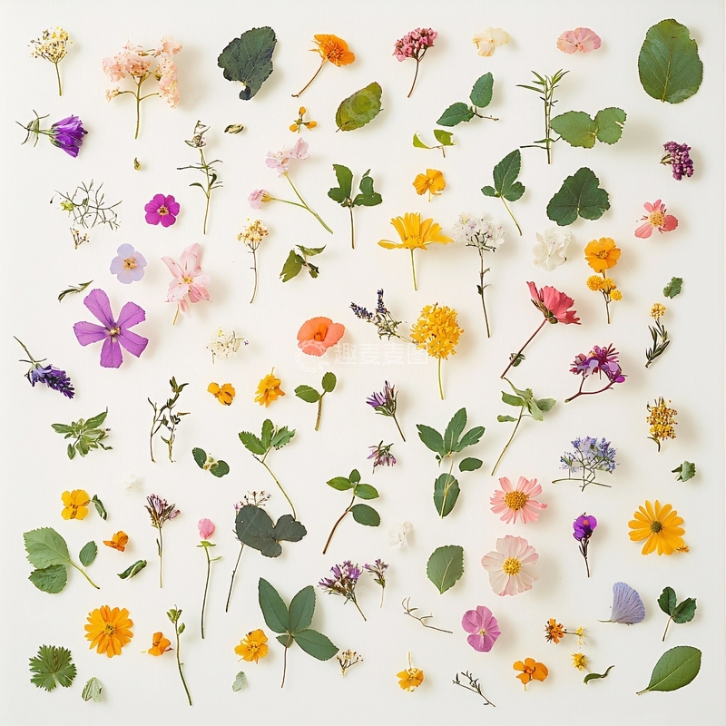 高清大图下载【趣麦麦图】白色背景上的花卉植物标本