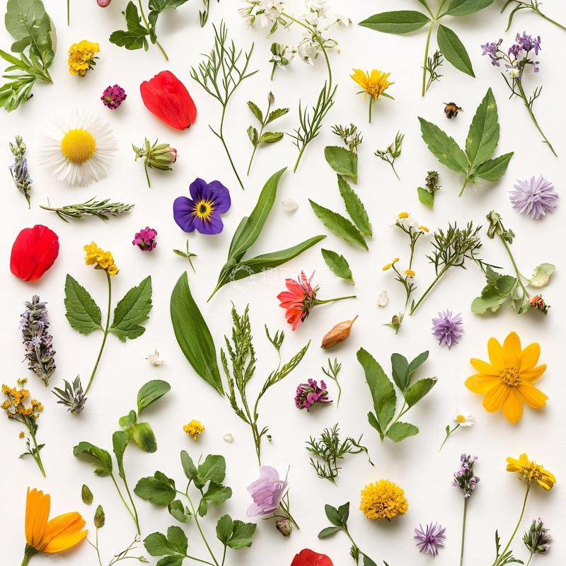 高清大图下载【趣麦麦图】白色背景的花草素材