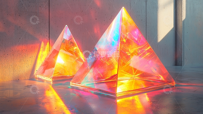 高清大图下载【趣麦麦图】彩色光线穿透的棱锥