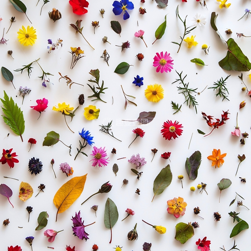 高清大图下载【趣麦麦图】白色背景上散落鲜花