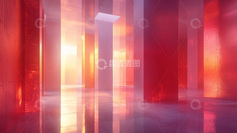 高清大图下载【趣麦麦图】抽象红色光线柱子