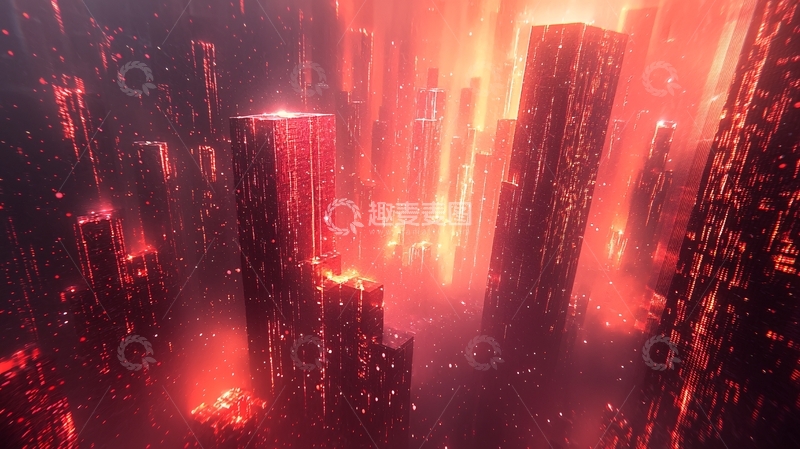 高清大图下载【趣麦麦图】红色科幻城市夜景