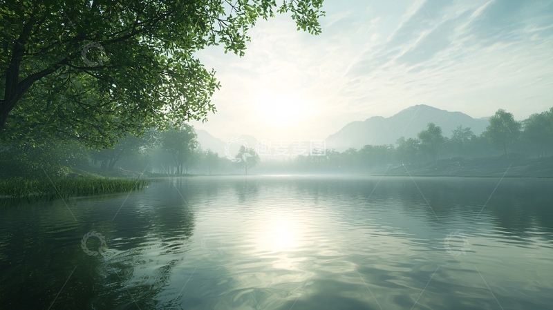 高清大图下载【趣麦麦图】清晨湖边宁静景色