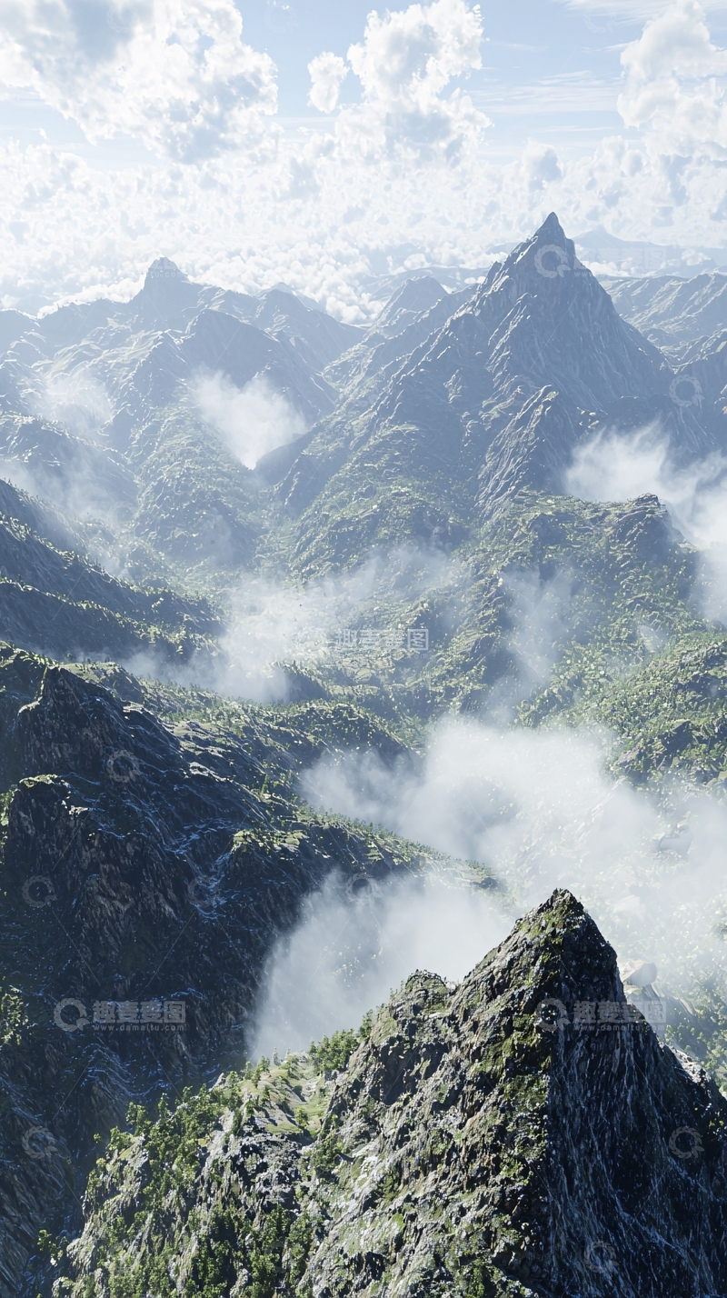 高清大图下载【趣麦麦图】云雾缭绕的山峰全景图