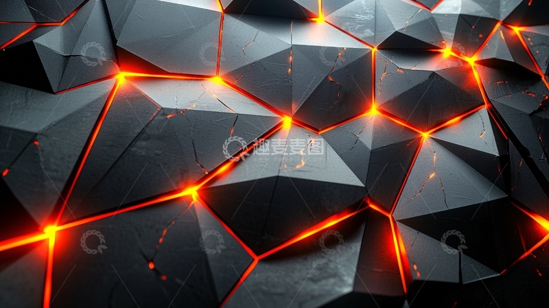 高清大图下载【趣麦麦图】黑色多面体发光纹理
