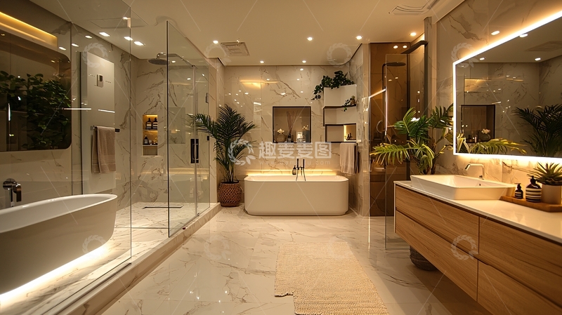高清大图下载【趣麦麦图】现代轻奢风格大理石浴室
