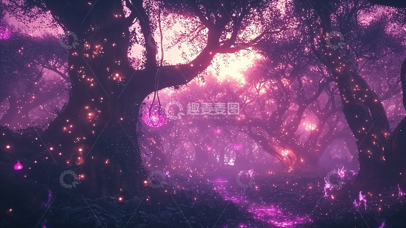 高清大图下载【趣麦麦图】梦幻紫光森林