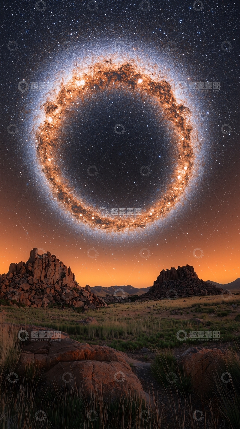 高清大图下载【趣麦麦图】宇宙星环笼罩大地