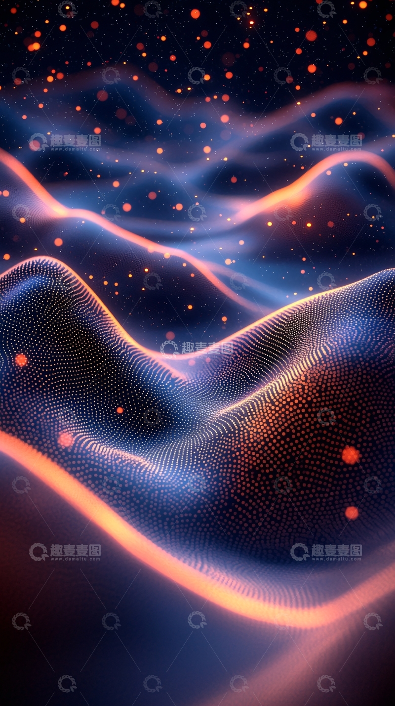 高清大图下载【趣麦麦图】蓝色光波点缀星空背景