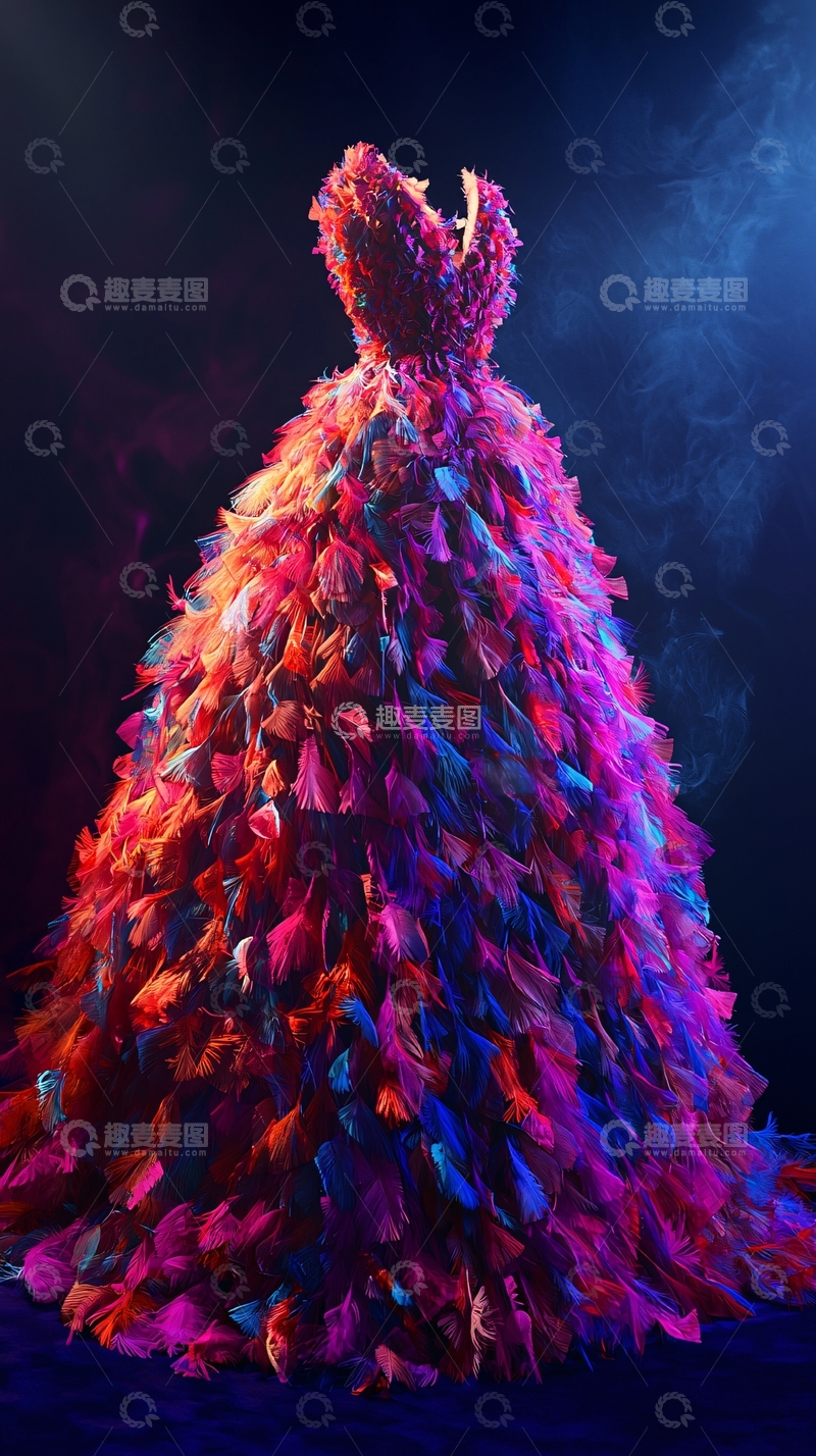 高清大图下载【趣麦麦图】绚丽多彩羽毛礼服