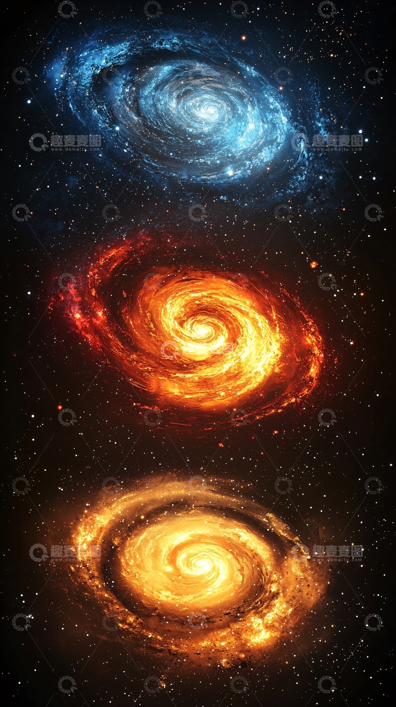 高清大图下载【趣麦麦图】彩色螺旋星系叠加