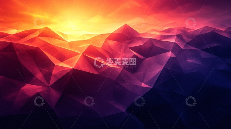 高清大图下载【趣麦麦图】低多边形山脉日落