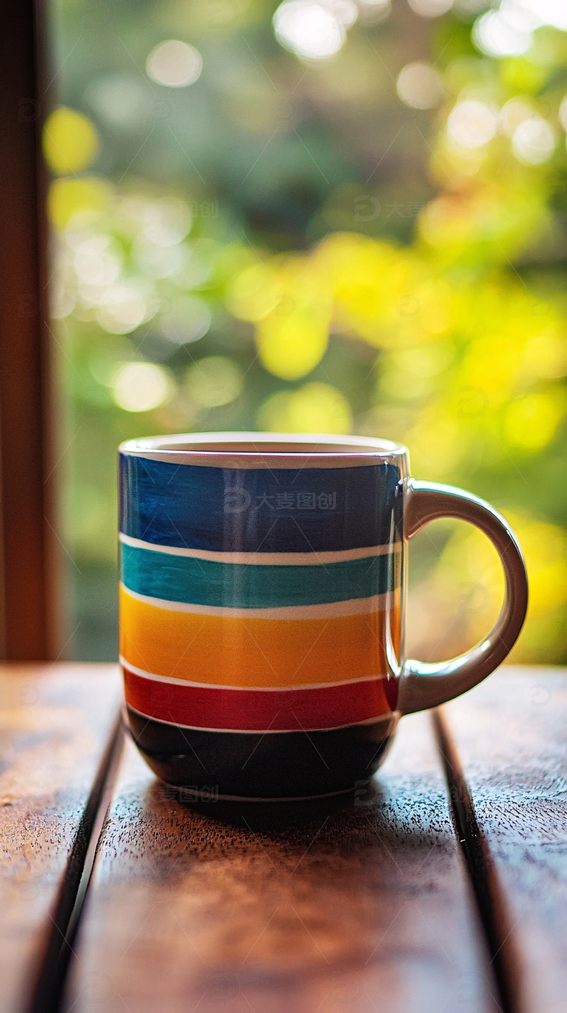 高清大图下载【趣麦麦图】彩色条纹马克杯