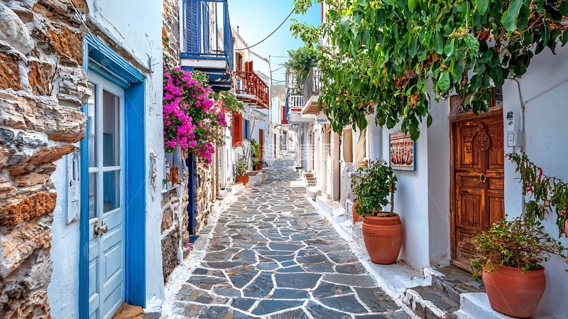 高清大图下载【趣麦麦图】希腊小镇街道