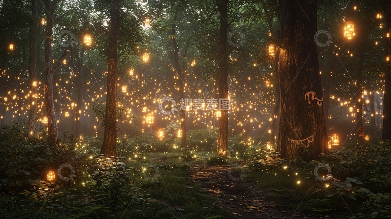 高清大图下载【趣麦麦图】梦幻森林灯光