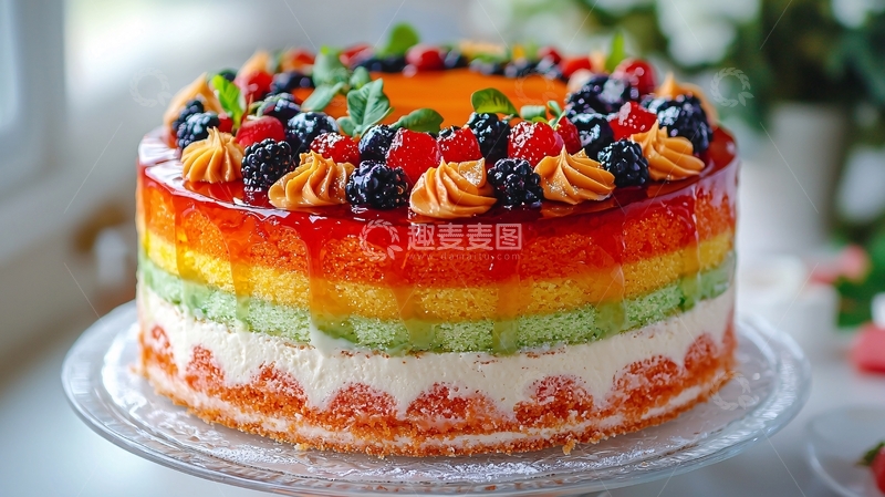 高清大图下载【趣麦麦图】彩虹水果蛋糕