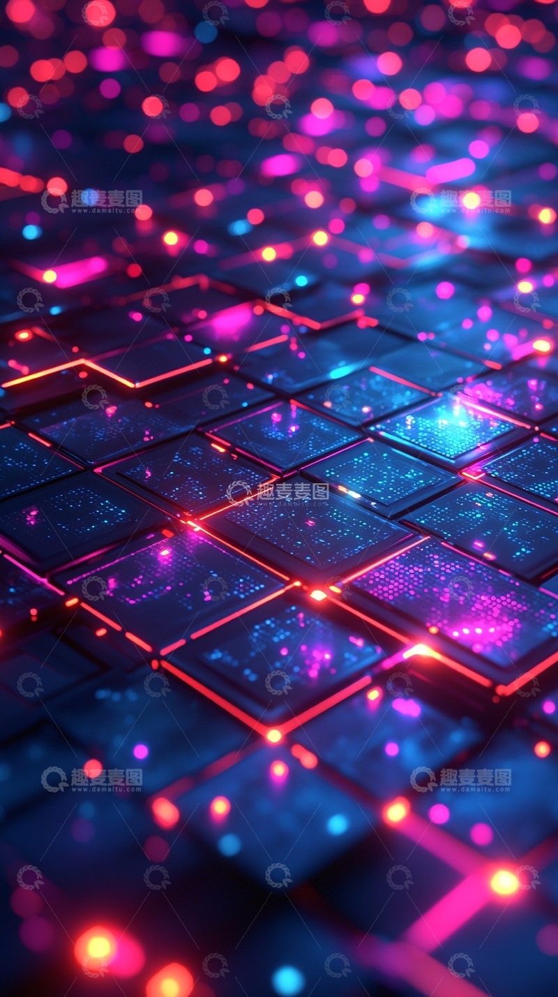 高清大图下载【趣麦麦图】-绚丽多彩的科技感方块背景